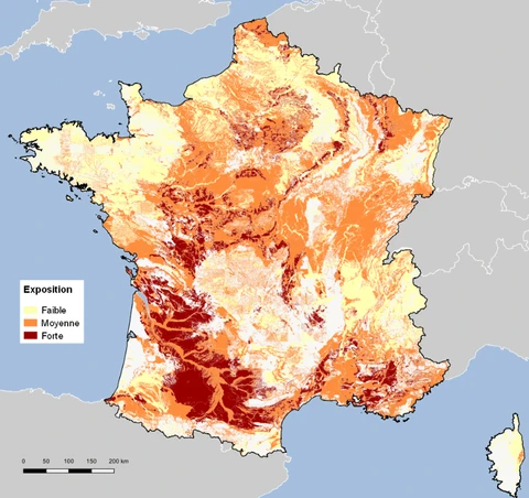 Carte retrait gonflement argiles France